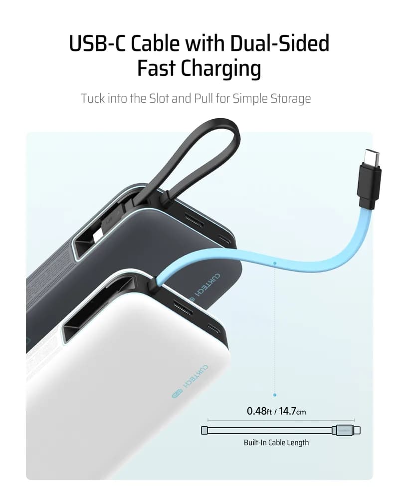POWER BANK Cuktech CP25, 20000mAh, 55W, 1 x USB; 1 x USB Type-C, 1 x cablu USB Tpe-C integrat, digital display pt. status baterie, gri "CUKP200NGLDG" — miniatură