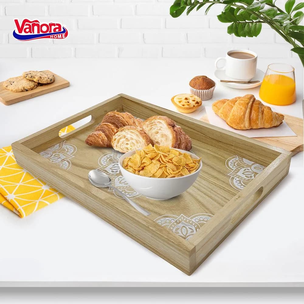 TAVĂ DIN LEMN PENTRU SERVIRE CU MODEL MANDALA, VANORA HOME — miniatură