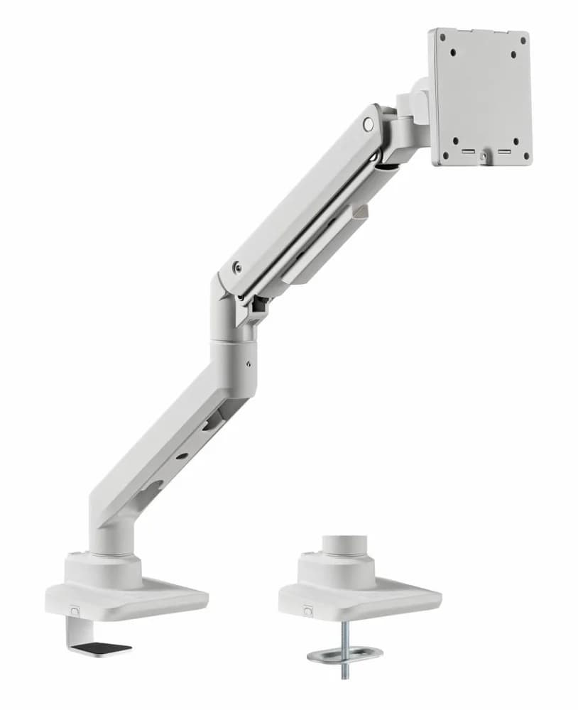 Suport monitor Serioux MM69-C012, compatibilitate dimensiune ecran 17"-49", arc cu gaz, greutate maximă suportata: (per ecran): 2~20 kg, VESA: 75x75, 100x100, inclinare: +50°~-20°, pivotare: +90°~-90°, rotația ecranului: +180°~-180°, instalare: clemă, grommet,alb — miniatură