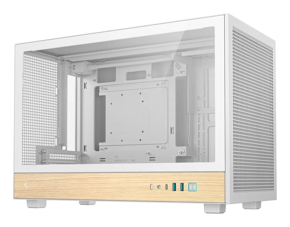 CARCASA DeepCool "CH260 WOOD WH", mini tower, gaming, fara sursa, suporta 6xfan, PSU shroud, USB Type-C x 1, USB 3.1 gen1 x 2, audio+mic, 4 sloturi expansiune, alb, "R-CH260-WHNWM0-G-1" — miniatură