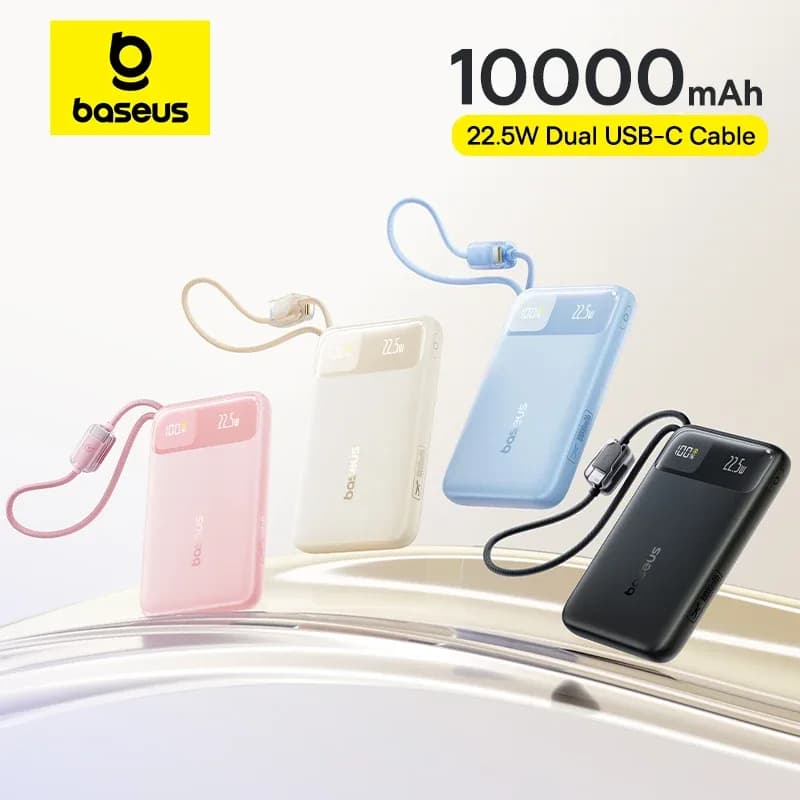 POWER BANK Baseus EnerFill FC11, 10000mAh, cablu integrat USB Type-C si Iphone Lightning, 22.5W, display, negru, "E0027R04" - 6932172699840