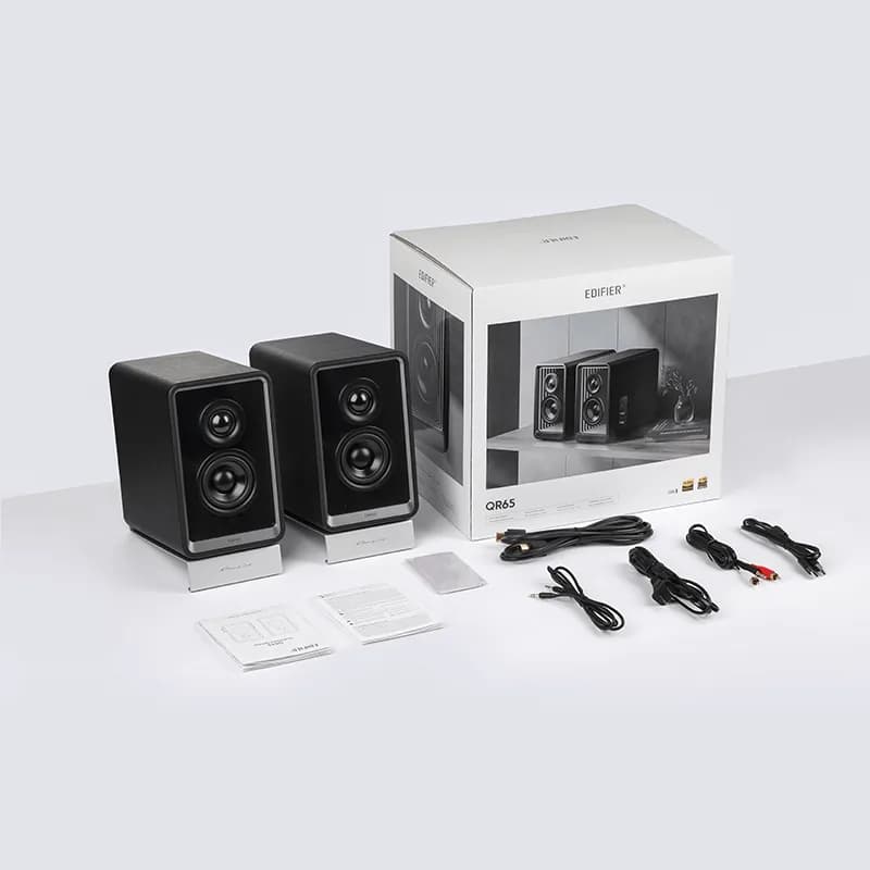 BOXE EDIFIER 2.0, RMS: 70W (2 x 15W, 2 x 20W), Bluetooth 5.3, USB-C, USB-A, AUX, sub-out, GaN charger 65W, black, "QR65-BK" — miniatură