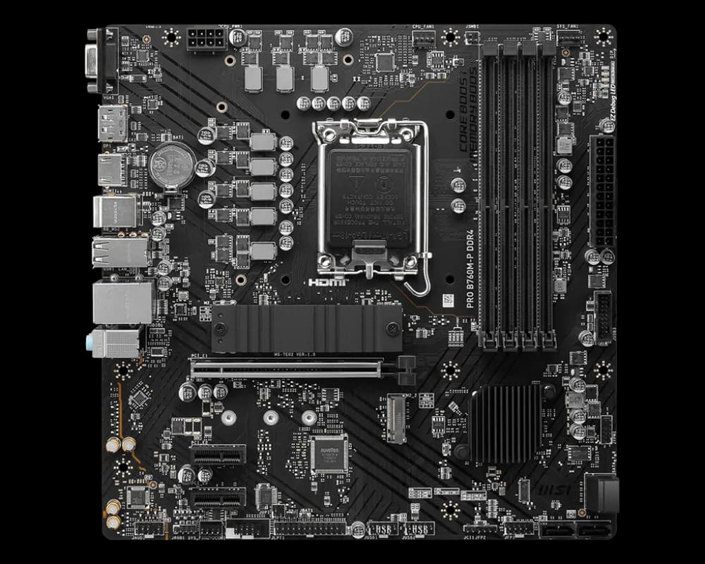 MSI PRO B760M-P DDR4, mATX, Socket 1700, Dual Channel DDR4, 1x PCIe x16 slots, 2x M.2 slots, 1x HDMI, 1x DP, 1x VGA, 1x USB 3.2 Gen 2 Type-C, 1x USB 3.2 Gen 1, 4x USB 2.0, 7.1 HD Audio, 3Y "PRO_B760M-P_DDR4" — miniatură