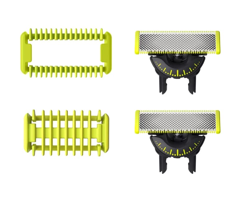 Rezerva OneBlade QP624/50, set fata si Corp: 2 lame 360 + 2 accesorii (pieptene pentru corp si accesoriu pentru protectie a zonelor intime/sensibile). — miniatură