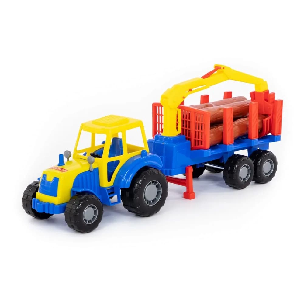 Tractor cu remorca lemne, 46,6x13,4x20 cm, Polesie — miniatură