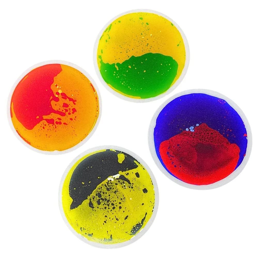 Set de 4 dale senzoriale de podea cu lichid, rotunde – 30 cm, culori vibrante în mișcare