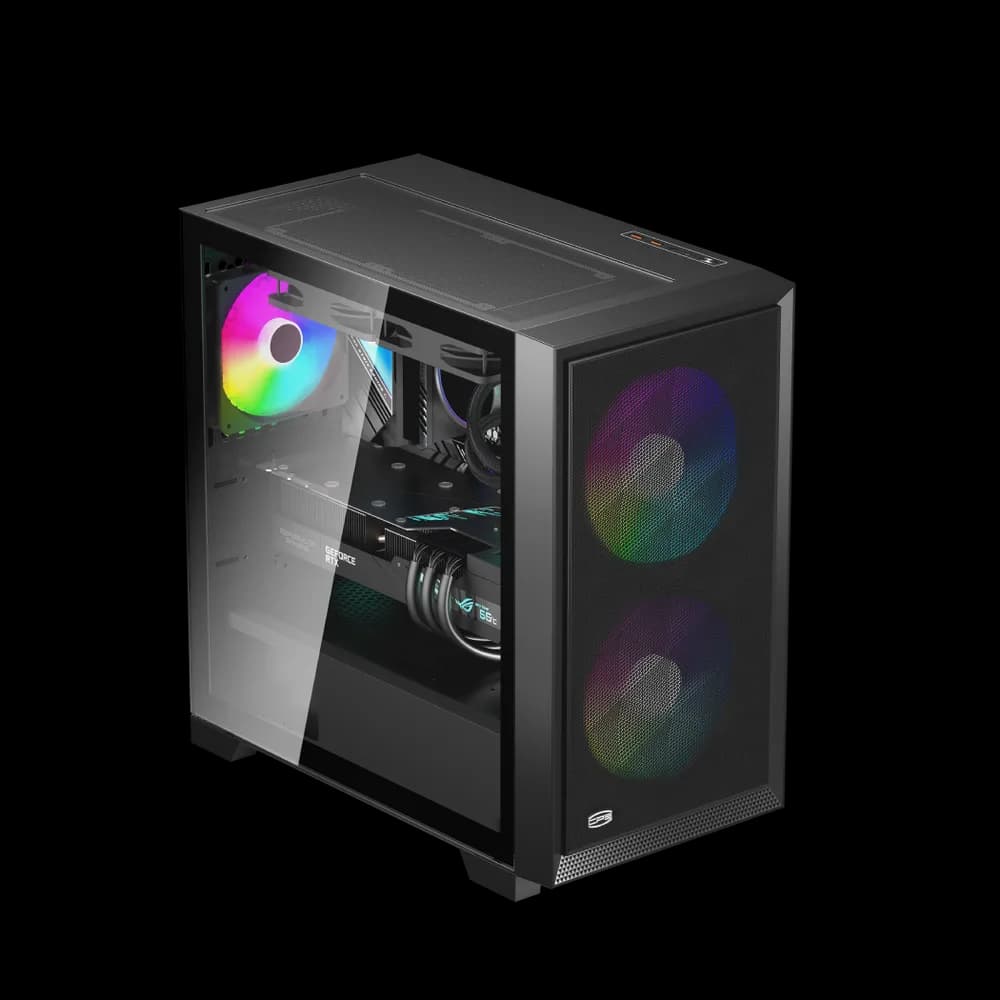 CARCASA PCCOOLER, Mini Tower, mATX, fara sursa, sticla securizata, 2 ventilatoare incluse, iluminare ARGB, negru, USB 3.2 gen 2 x 2, mic, audio, "C3D310 ARGB BK" — miniatură