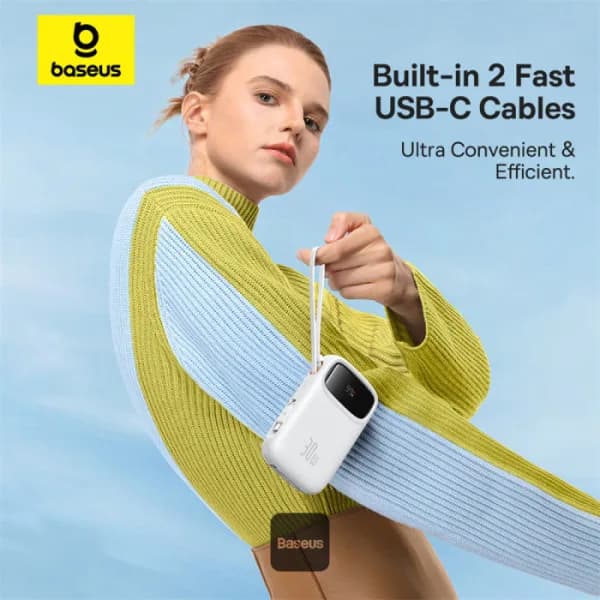 POWER BANK Baseus Qpow2 Digital Display, 10000mAh, 30W, 2 x USB Type-C output/input, 1 x USB, include cablu USB Type-C la USB Type-C 30cm, alb, "P10055008213-00" - 6932172667733 — miniatură