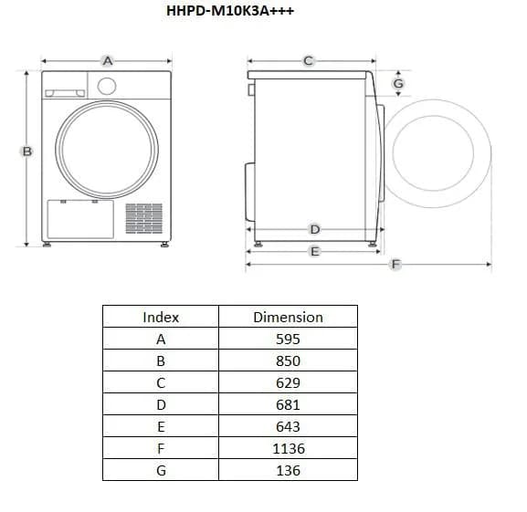 Uscator de rufe HEINNER HHPD-M10K3A+++, 10 kg, Inverter, Clasa: C, Alb — miniatură