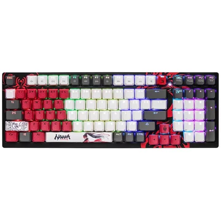 TASTATURA A4TECH - gaming, "Bloody co-branded Naraka", cu fir 1.8m, 106 taste, multimedia, iluminare, USB, negru, "S98" — miniatură