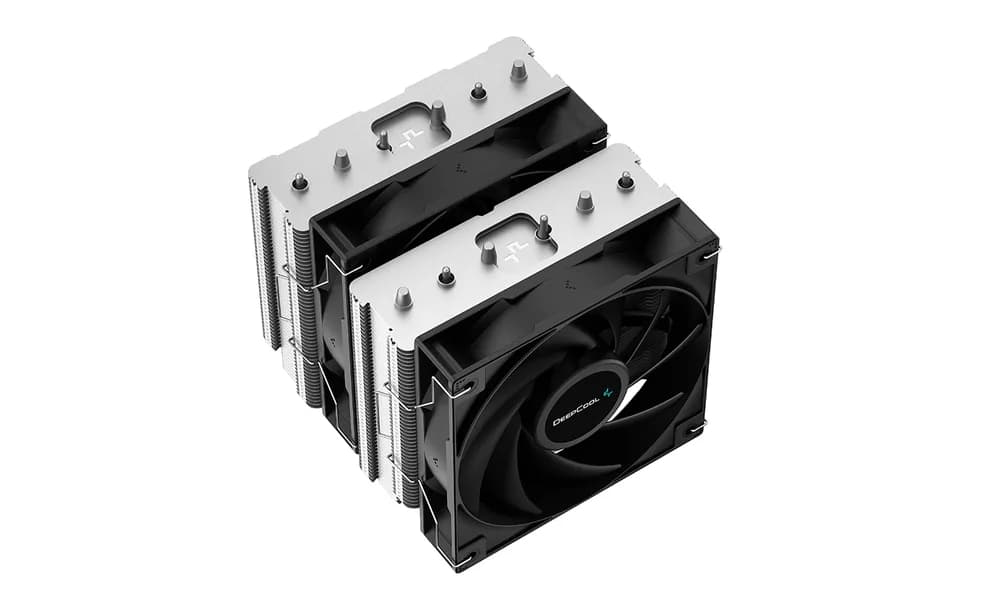 Cooler Deepcool "AG620", compatibil skt. Intel si AMD, racire cu aer, ventilator 120 mm x 2, 1850 rpm, inaltime cooler 157 mm, 6 heatpipe, "R-AG620-BKNNMN-G-1" — miniatură