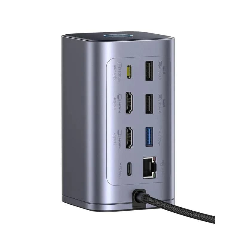 DOCKING STATION Baseus Spacemate RD1 12 in 1, input USB Type-C, output 2xHDMI 4K@60Hz, 2xUSB-C (10Gbps), 2xUSB-A (5Gbps), 2xUSB, 1xRJ45, card reader SD/micro SD, 1XUSB-C (PD), gri "B00568103813-00" - 6932172687137 — miniatură