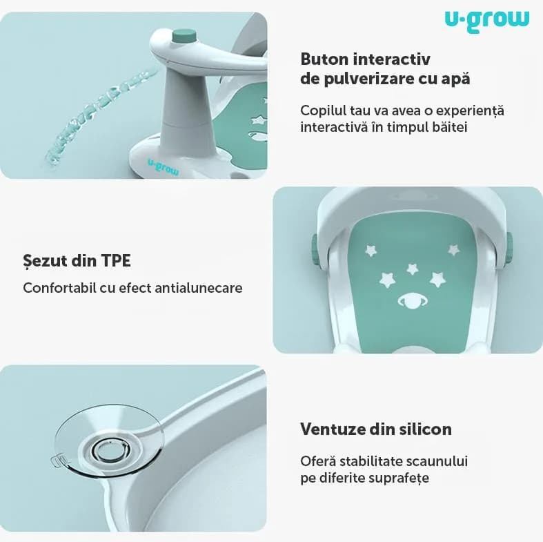 Scaun baie bebe cu ghidon, spatar reglabil, verde, U-Grow — miniatură