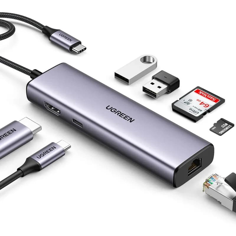 DOCKING Station Ugreen, "CM512" conectare PC USB Type-C, USB 3.0 x 2| RJ-45 Gigabit x 1|HDMI 4K x 1 la 30Hz|USB-C x 1 PD 100W, aluminiu, gri "90568" - 6957303895687