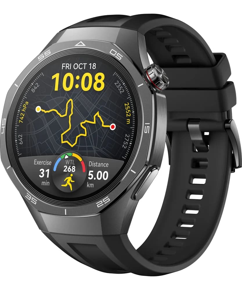 Smartwatch Watch GT 5 Pro, 46MM, Tarnish Titanium Case, Black Fluoroelastomer Strap "55020DKD" — miniatură