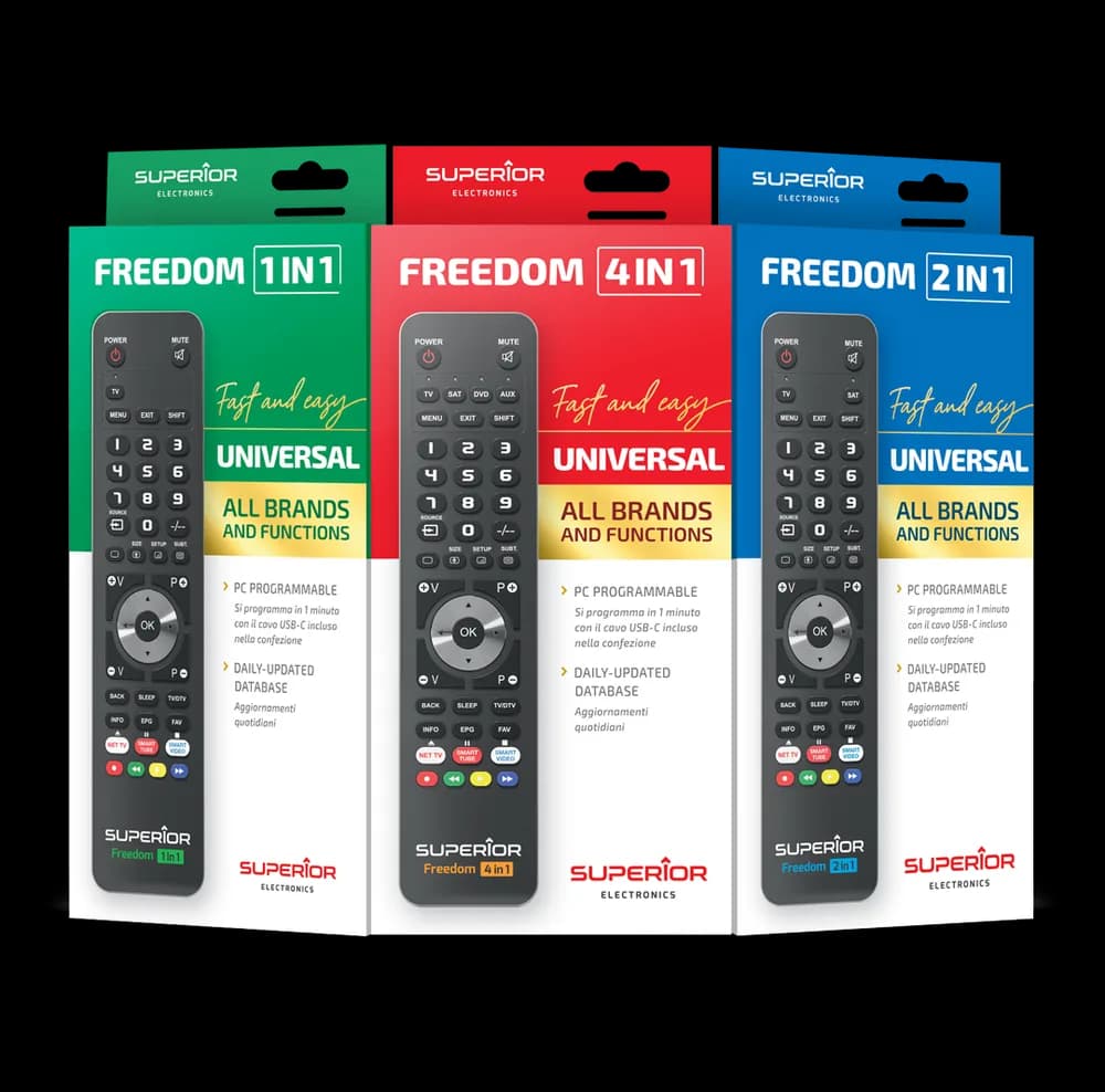 TELECOMANDA UNIVERSALA Superior, 2 in 1, programabila simultan pt. TV, DVD, satelit si AUX, conectare PC prin USB Type-C, cablu inclus, baterii 2 x AAA (neincluse), negru "SUPTUB002" — miniatură
