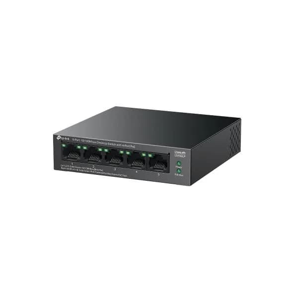 "5-Port 10/100 Mbps Desktop Switch with 4-Port PoE PORT: 4× 10/100 Mbps PoE Ports, 1× 10/100 Mbps Non-PoE Port SPEC: 802.3af, 41 W PoE Power, Desktop Steel Case FEATURE: Extend Mode for 250m PoE Transmitting, PoE Auto Recovery, Plug and Play" — miniatură