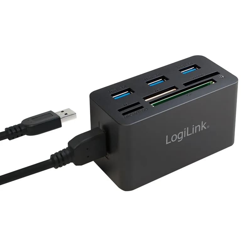 HUB extern LOGILINK, porturi USB: USB 3.0 x 3, conectare prin USB 3.0, alte porturi: SD, MicroSD, M2, MS Duo/Pro, CF, negru, "CR0042" — miniatură