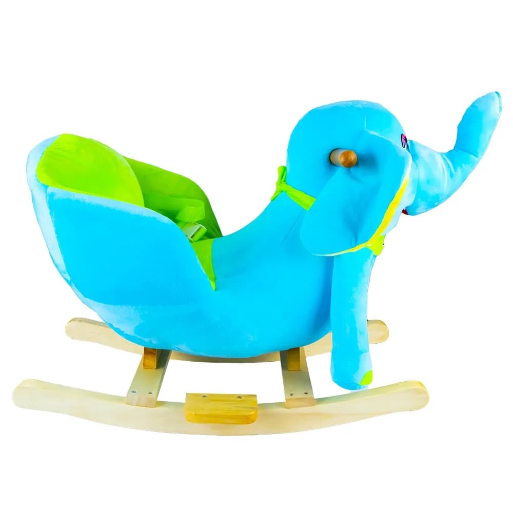 Elefant balansoar pentru bebelusi, lemn + plus, albastru, 60x34x45 cm — miniatură