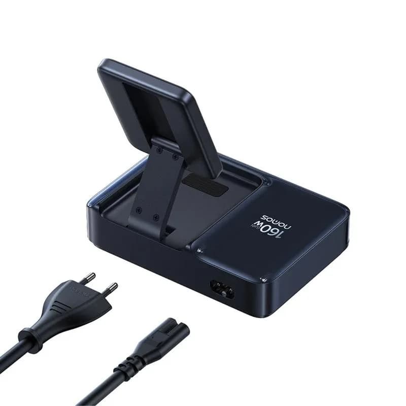 INCARCATOR retea Baseus Nomos NH21 5-in-1, 160W, Qi2 Wireless, 1 x USB, 3 x USB Type-C, cablu retractabil USB Type-C, negru "E0121700" (include TV 0.18lei) - 6953156211834 — miniatură