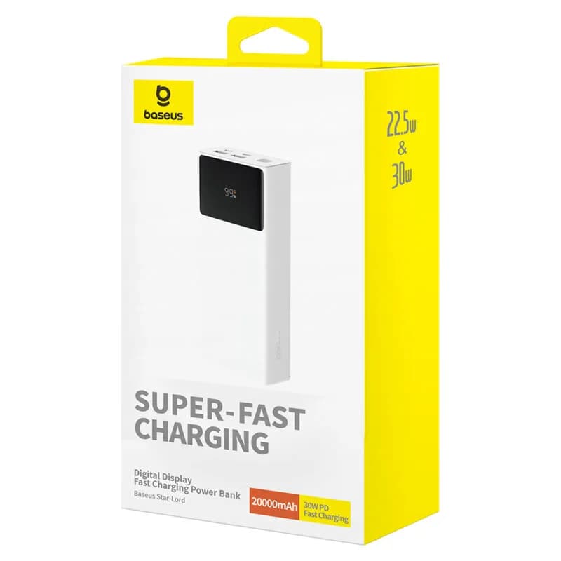 POWER BANK Baseus Star-Lord Digital, display, capacitate 20000mAh, 30W, 2 x USB; 1 x USB Type-C, total 5V/3A, alb, "P10022904213-00" - 6932172635657 — miniatură