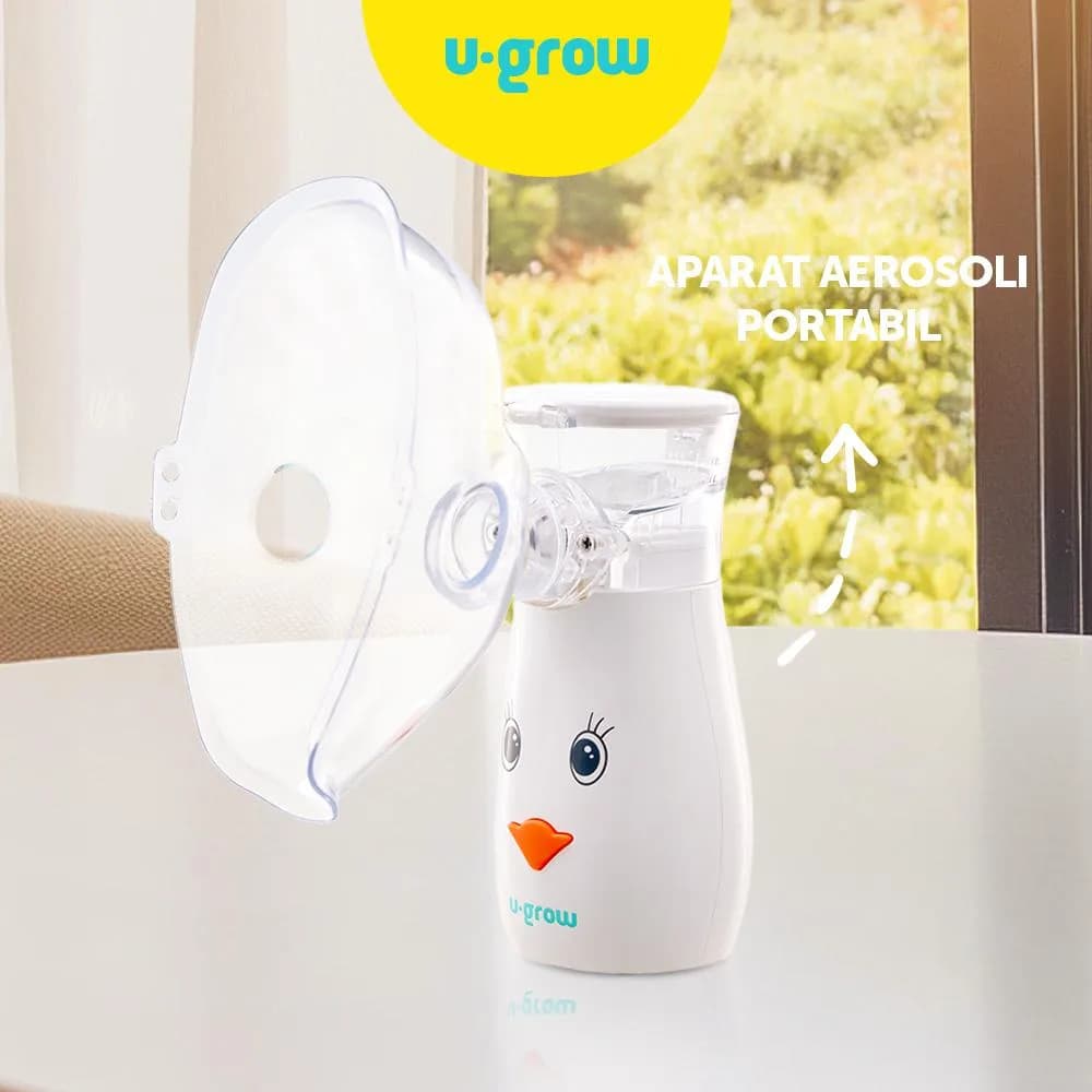 Aparat aerosoli U-Grow, portabil cu ultrasunete,tehnologie silentoasa, masca de copii si adulti inclusa in pachet, design prietenos pentru copii — miniatură