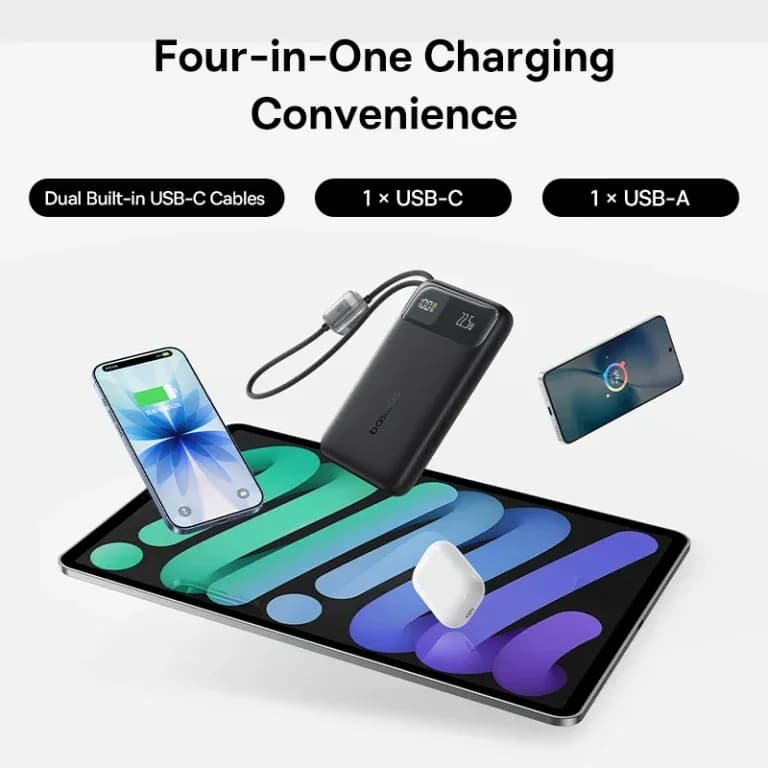 POWER BANK Baseus EnerFill FC11, 10000mAh, cablu integrat USB Type-C si Iphone Lightning, 22.5W, display, negru, "E0027R04" - 6932172699840 — miniatură