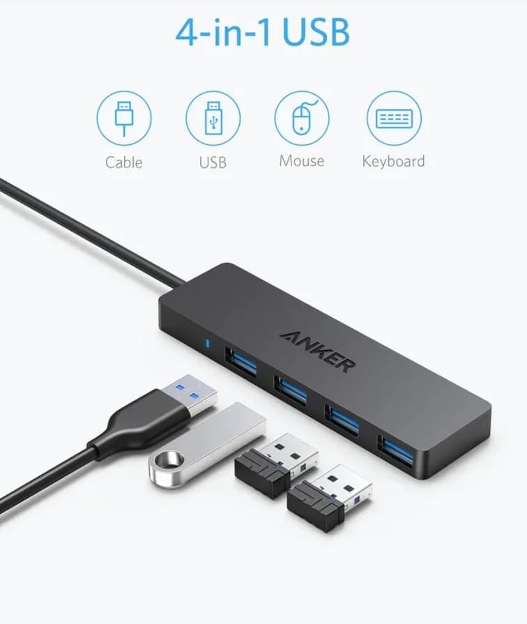 HUB USB Anker 4-in-1, porturi: 4 x USB 3.2 gen 1, conectare prin USB 3.2 (T), rata transfer 5 Gbps, ABS, negru, "A7516016" - 0194644157128 — miniatură