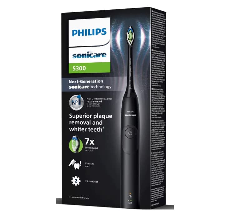 Periuta de dinti electrica Philips Sonicare HX7101/01, 62.000 miscari/minut, autonomie 21 zile, 1 mod periere, 2 intensitati, senzor presiune integrat, functia BrushSync, inclus capat de periere Otimal White, negru