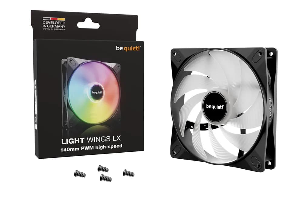 Ventilator be quiet "LIGHT WINGS LX", 140mm, max. 1800 RPM, Rifle Bearing, 4pin PWM, negru, "BL129" — miniatură