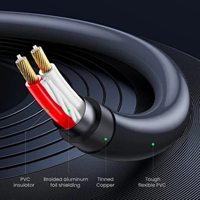 CABLU audio Ugreen, "AV102" stereo 3.5 mm jack (M) la 2 x RCA (T), 1m, conectori auriti, gri "10588" - 6957303815883 — miniatură
