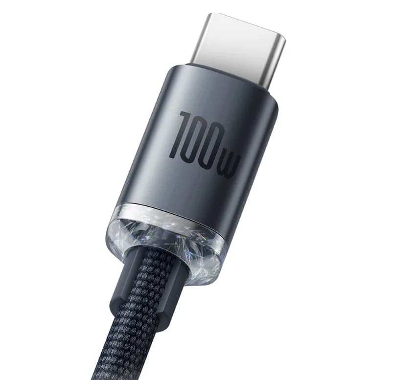 CABLU alimentare si date Baseus Crystal Shine, Fast Charging Data Cable pt. smartphone, USB la USB Type-C 100W, 1.2m, braided, negru "CAJY000401" - 6932172602802 — miniatură