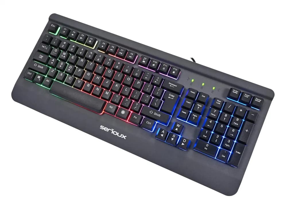 Kit Gaming Serioux Kayel 4 in 1, Tastatura de gaming, 104 taste, 19 taste Anti-ghosting, design slim, iluminare rainbow, structura metalica gri, taste negre + design cu palm rest, cablu USB 1.5M PVC, plug and play; Mouse gaming, senzor Sunplus 199, 800-6400 DPI, switch HUANO, pana la 20 milioane de — miniatură
