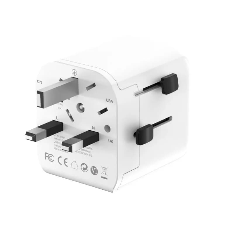 ADAPTOR GEMBIRD, universal, EU la conectori: US/UK/CN/AU, cu impamantare, 1x Schuko, 2x USB-A 12W, siguranta 10A, max. 2500W, alb, "TPA-EU2A12-01-W" — miniatură