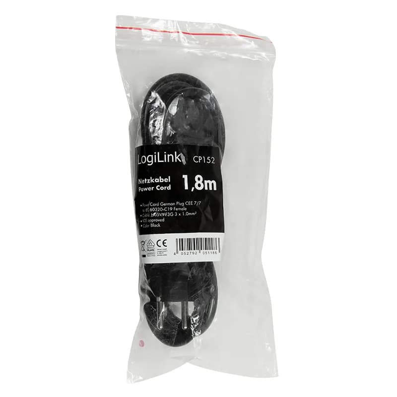 CABLU alimentare LOGILINK 1.8m, intrare Schuko, iesire C19, 16A, testat VDE, 3x1mm, black, "CP152" — miniatură