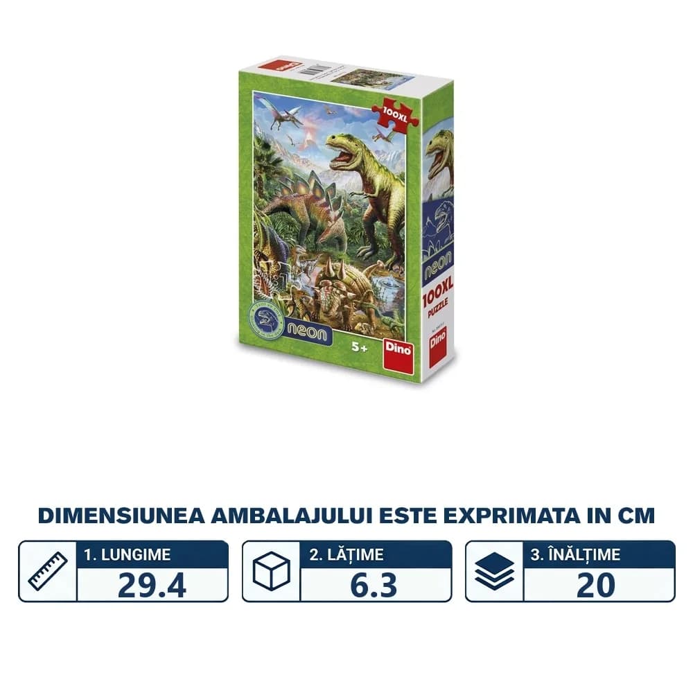 Puzzle 100 piese, neon, Dinozauri - DINO TOYS — miniatură