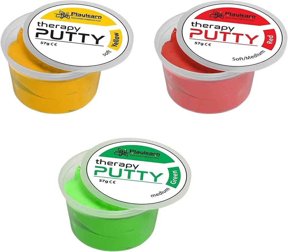 Plastilină Terapeutică (Set de 3) Moale (Galben), Moale/Medie (Roșu) și Medie (Verde) — miniatură
