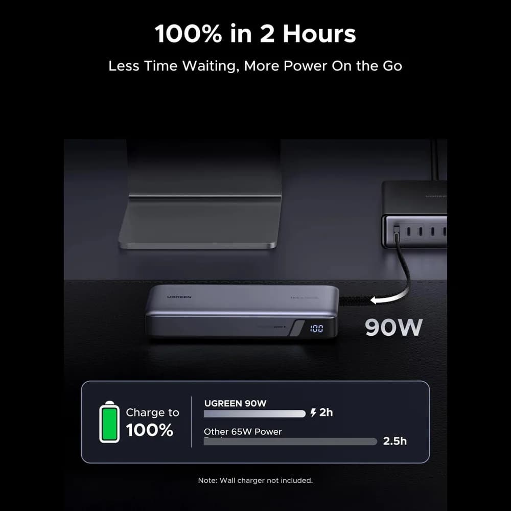 POWER BANK Ugreen "PB552", 25000mAh, 165W PD3.0, 1 x USB, 1 x USB Type-C, 1 x USB Type-C integrat, display, gri, "55995B" — miniatură