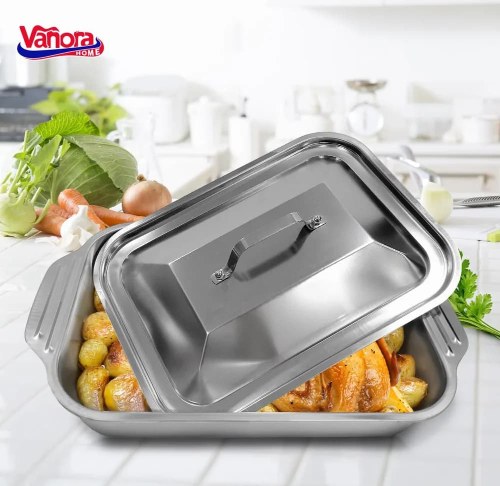 TAVA INOX CU CAPAC 36.5x22x7 CM, ZIRA, VANORA HOME — miniatură
