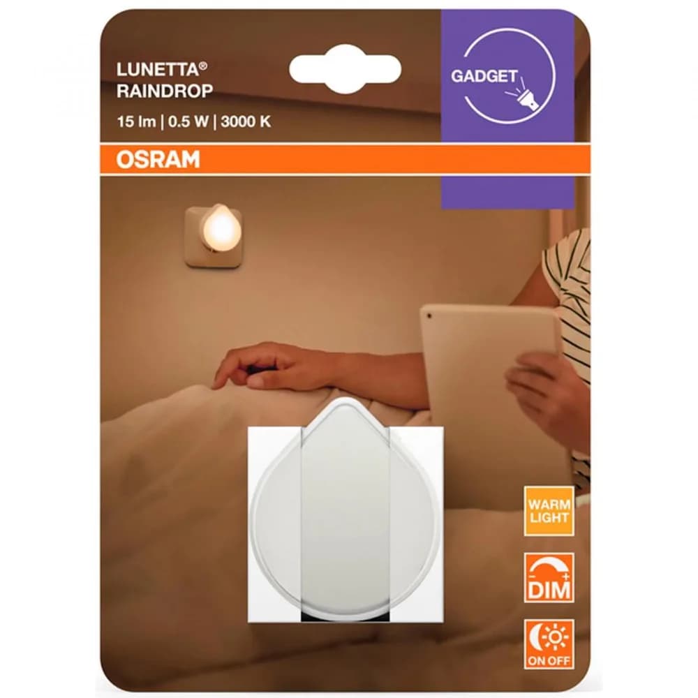 Lampa de veghe OSRAM LUNETTA Raindrop cu senzor de lumina, 0.5W,15lm, lumina calda(3000K), dimabila