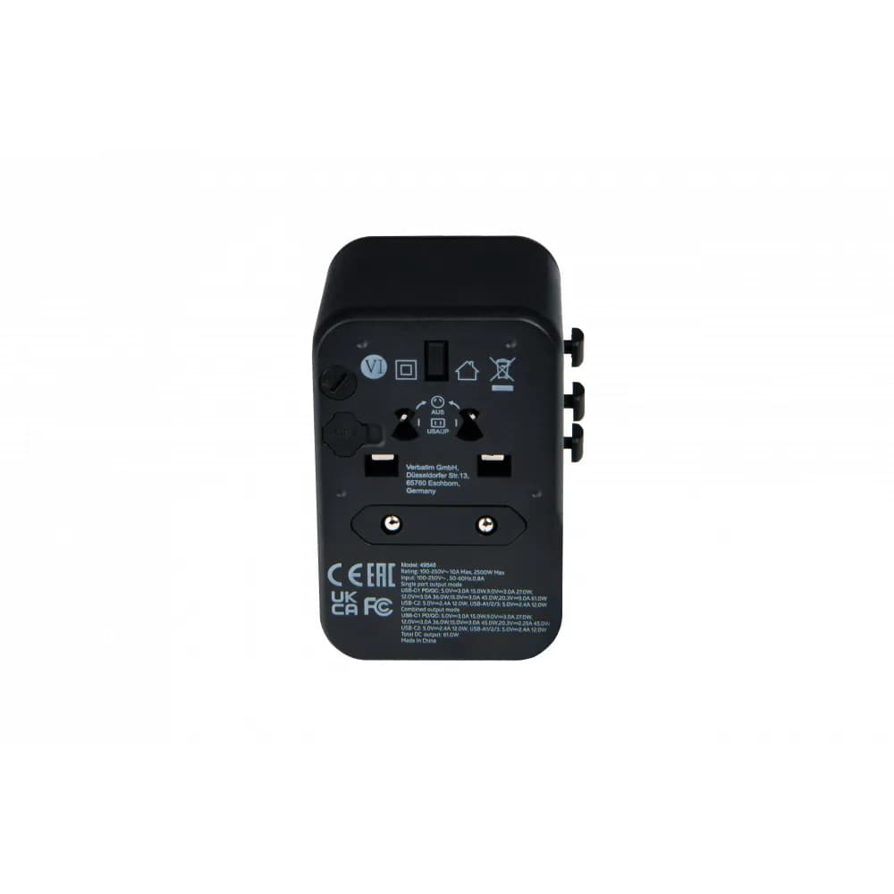 Adaptor universal Verbatim UTA-04, 6-in-1Priza cu USB-C PD si QC, USB-C, 3 x USB-A "49546" — miniatură