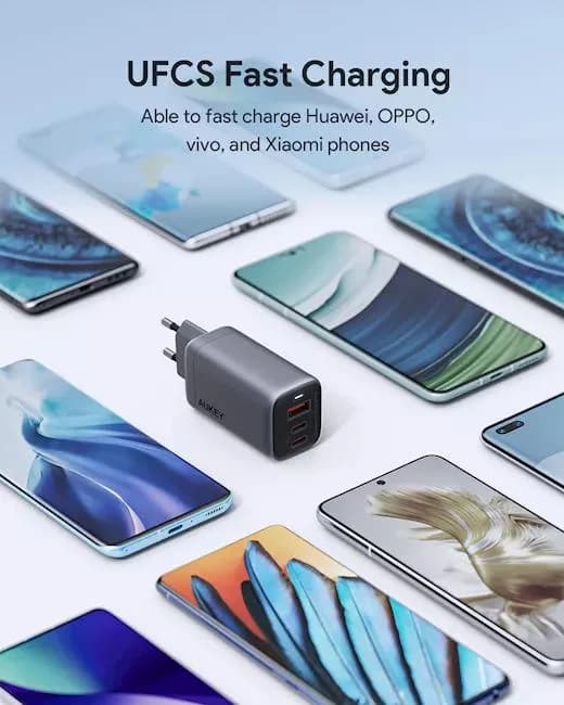 Alimentator retea Aukey, PA-B6U GR, 67W, fast charge, 1 x USB-A, 2 x USB-C, gri, "LLTSEUN1048305" - 689323786893 — miniatură