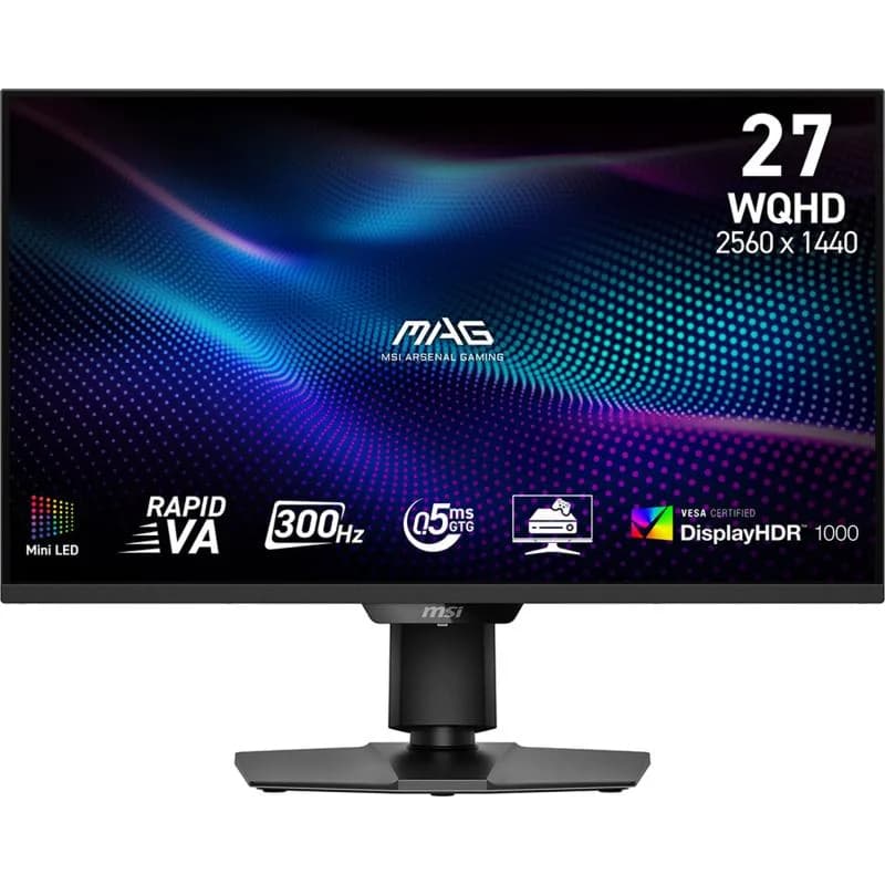 MSI MAG 274QPF X30MV. Display diagonal: 68.6 cm (27"), Display resolution: 2560 x 1440 pixels, HD type: Wide Quad HD, Display technology: LCD, Response time: 0.5 ms, Native aspect ratio: 16:9, Viewing angle, horizontal: 178°, Viewing angle, vertical: 178°. VESA mounting. Product colour: Black