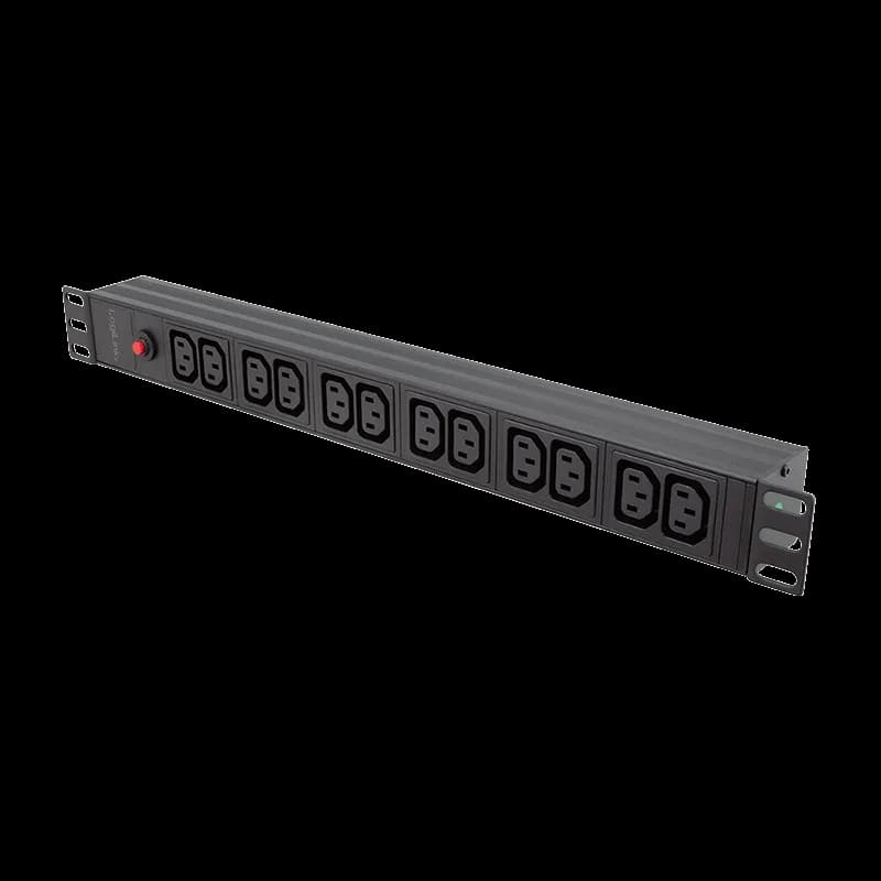 PDU LOGILINK 1U pt. rack 19 inch,12 prize IEC, intrare IEC, max 10 A, protectie suprasarcina, 1.8m 3x1.5mm2, aluminiu, IP20, black, "PDU12A1" — miniatură