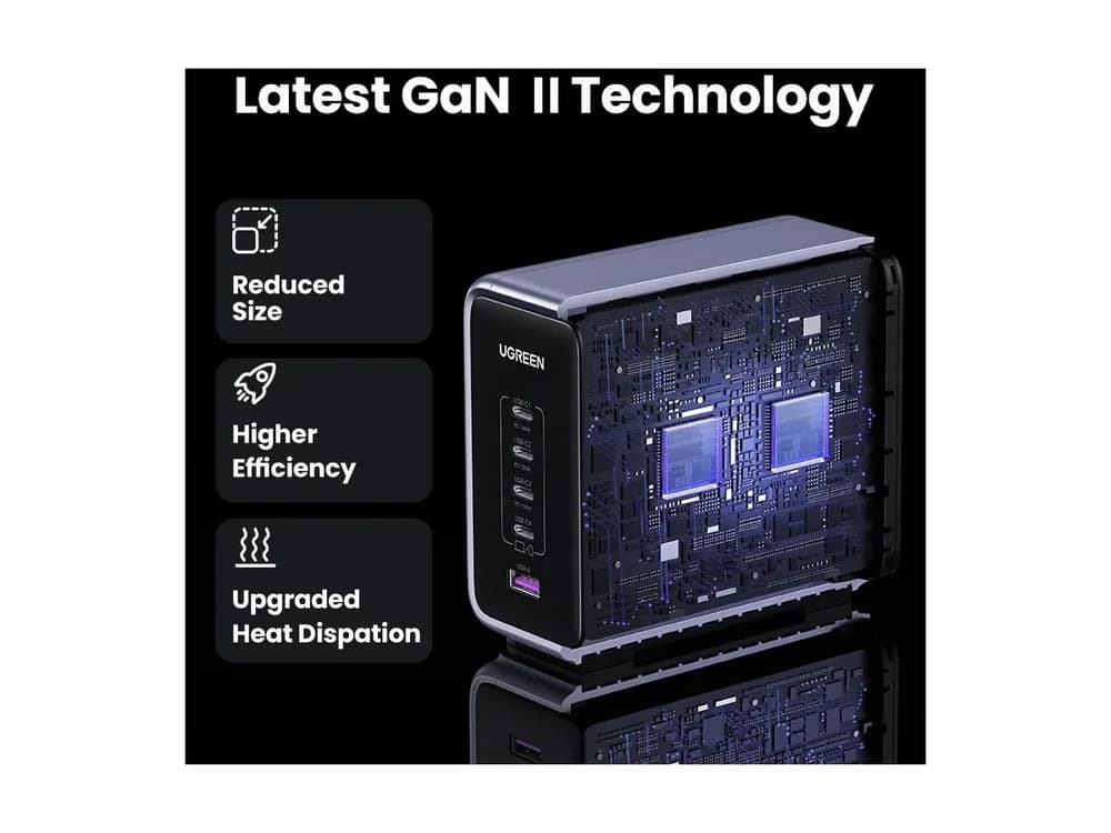 INCARCATOR RETEA UGREEN, "CD333" 300W GaN Nexode Desktop Charger PD3.1, 4 x USB Type-C, 1 x USB, lungime cablu 2m, gri "90903B" — miniatură