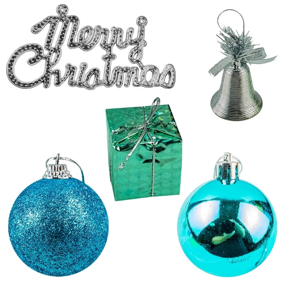 Globuri pom Craciun, Albastre, 42 buc/set — miniatură