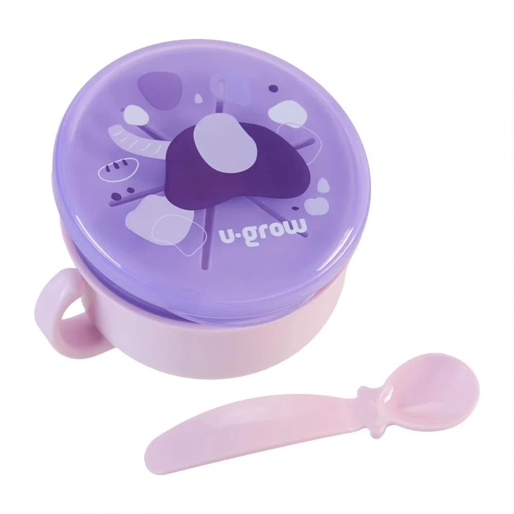 Bol 2 in 1 pentru snackuri cu lingurita, mov, U-Grow — miniatură