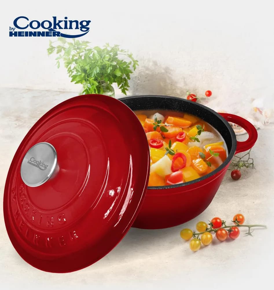 CRATITA FONTA EMAILATA+CAPAC 22X9.5CM,2.9L, RED LINE, COOKING BY HEINNER — miniatură