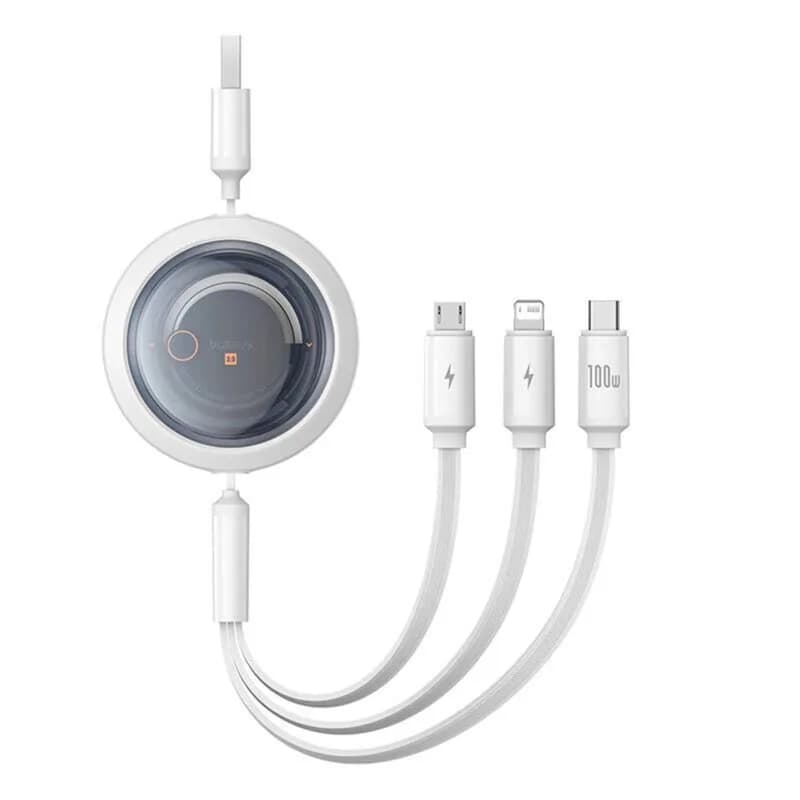 CABLU alimentare si date Baseus Free2Draw, Fast Charging Data Cable pt. smartphone, retractabil, USB la Micro-USB+Lightning + USB Type-C 100W, 1.1m, alb "P10368700211-02" - 6932172656409