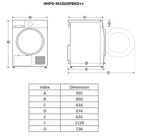 Uscator de rufe HEINNER HHPD-M10G5PBKD++, 10 kg, Clasa: D, Alb — miniatură